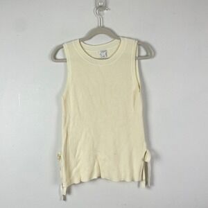 J.Crew Cream Ribbed Knit Tank Top Sleeveless Tie Side Detail Sz M Fall‎ Summer